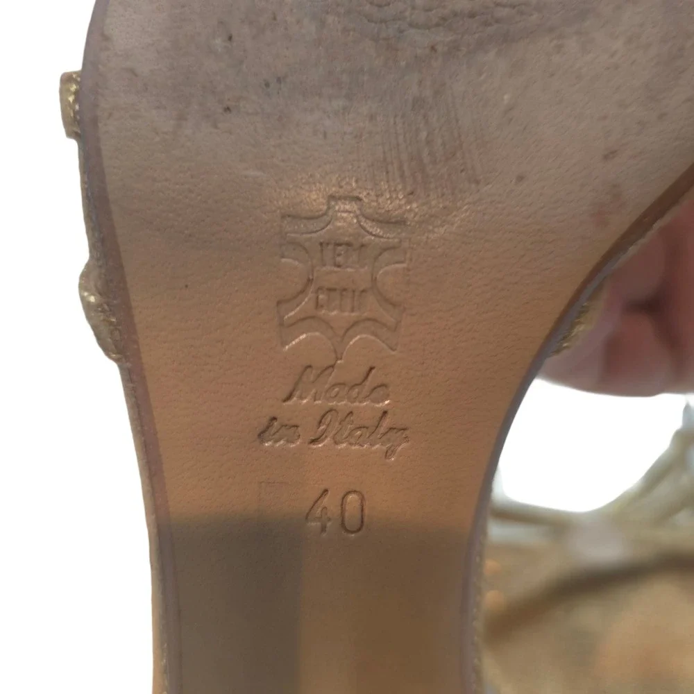 Silvana Made‎ Italy Gold Strappy Heels 40/9.5 Leather Sole Evening Sandals Gala - Picture 8 of 11